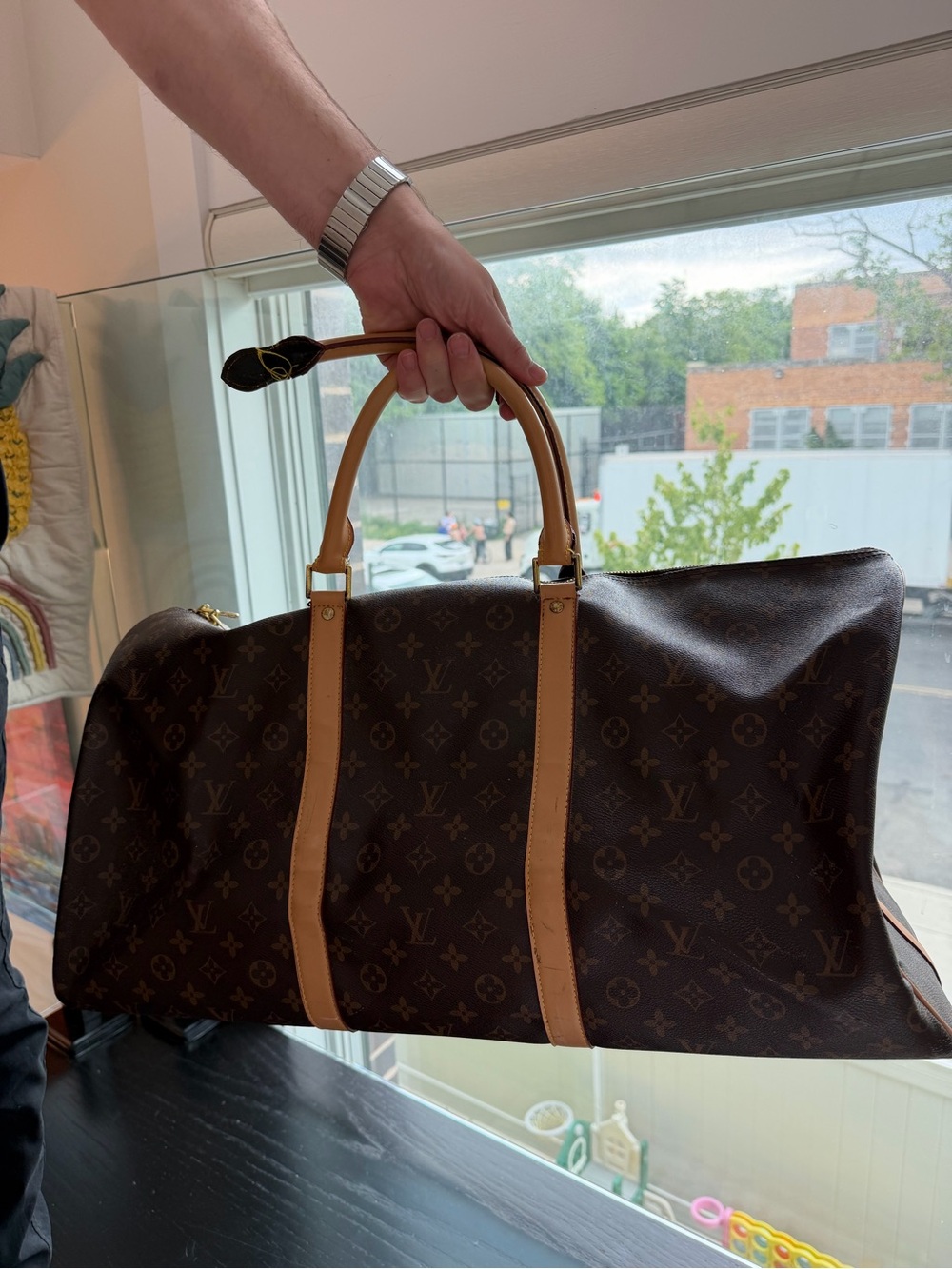 Louis Vuitton LV Brown Monogram Logo Keepall Travel Duffel, Vachetta Trim ✈️🧳